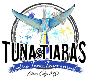 Logo for Tuna & Tiaras Ladies Tuna Tournament with a stylized fish and peace symbol. Hook Optics Best Sunglasses