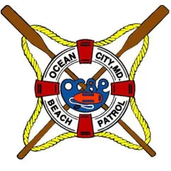 Logo of Ocean City Beach Patrol with crossed oars and a circular emblem. Hook Optics Best Sunglasses