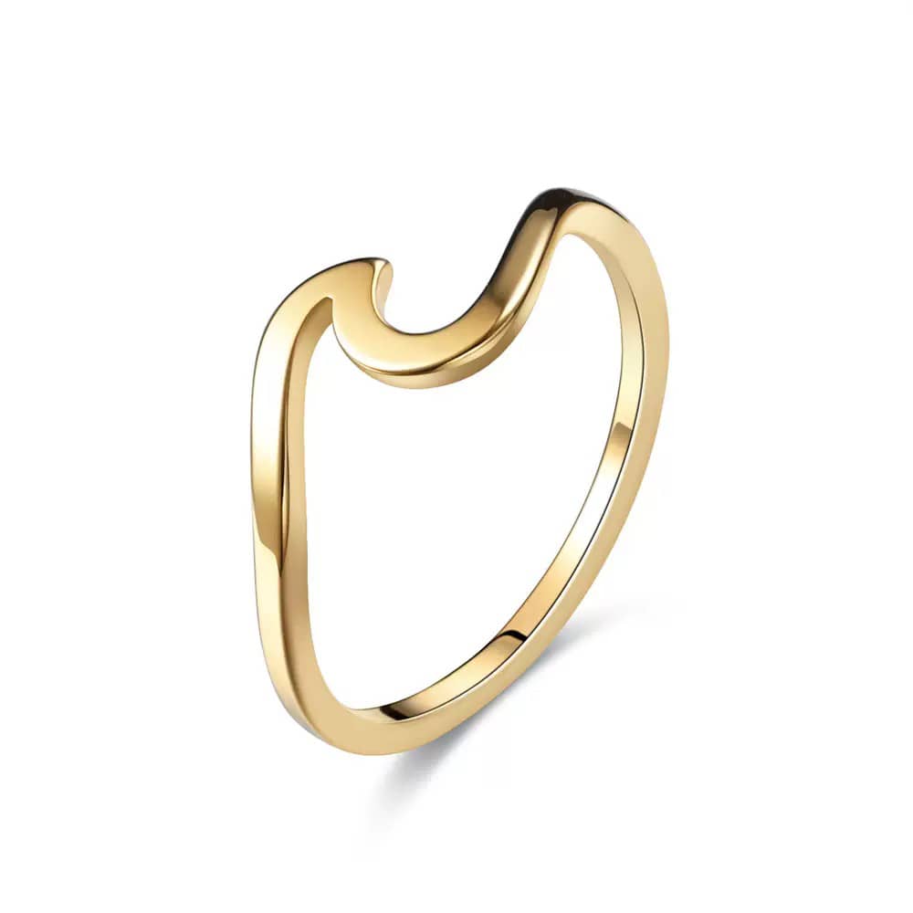 Gold ring with a curved design on a white background sold by Hook Optics 