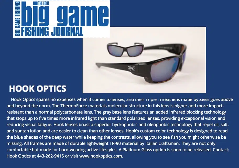 Explore the Preferred Eyewear Choice in the World of Sportfishing Big Game fishing journal recommends Hook Optics